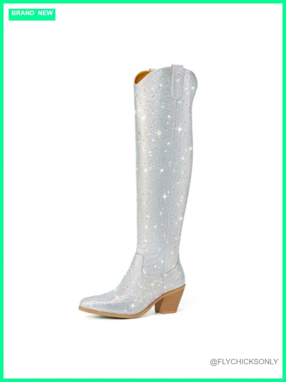 Rhinestone Cowgirl Boots Over the Knee Pointed Toe Block Heel Western